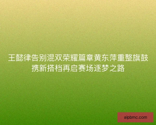 王懿律告别混双荣耀篇章黄东萍重整旗鼓携新搭档再启赛场逐梦之路